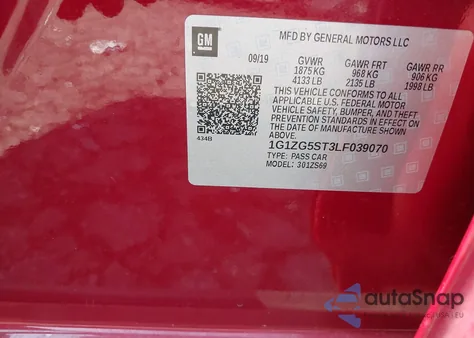 2020 Chevrolet Malibu Fwd Rs z USA, uszkodzony, nr VIN 1G1ZG5ST3LF039070